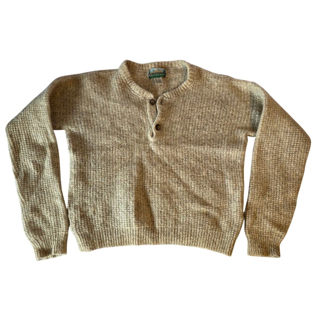 Vintage Outfitters Wool Blend Henley Sweater Medium Oatmeal Waffle